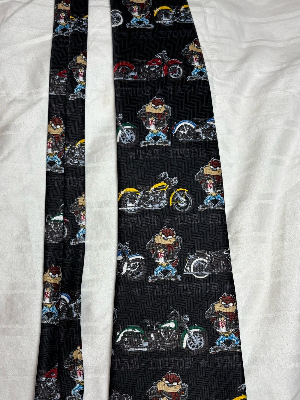 Looney Tunes Taz Motorcycle Black Novelty Tie “Taz-tude”. Polyester